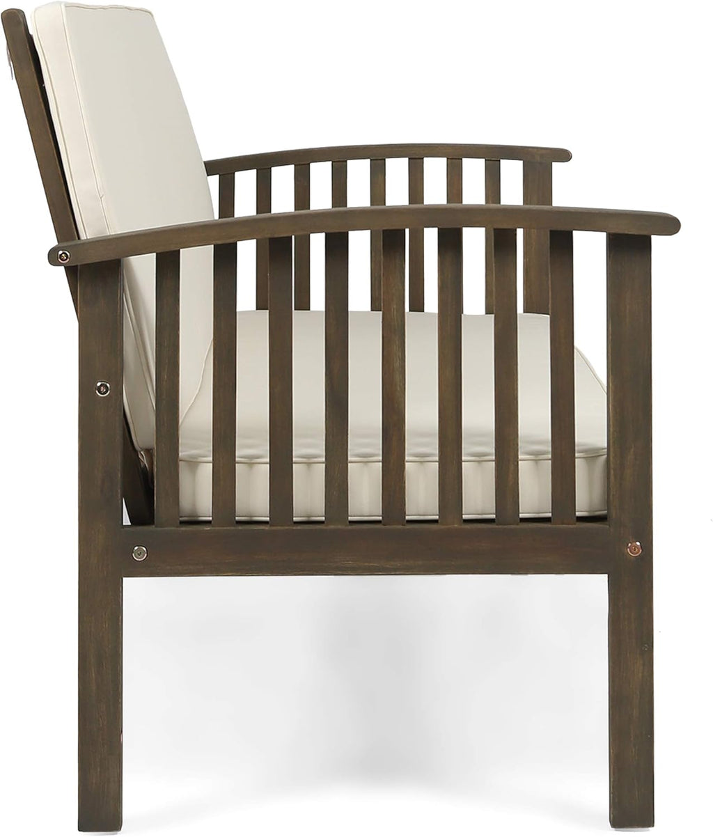 Christopher Knight Home Grace Outdoor Acacia Wood Loveseat, Gray Finish and Cream