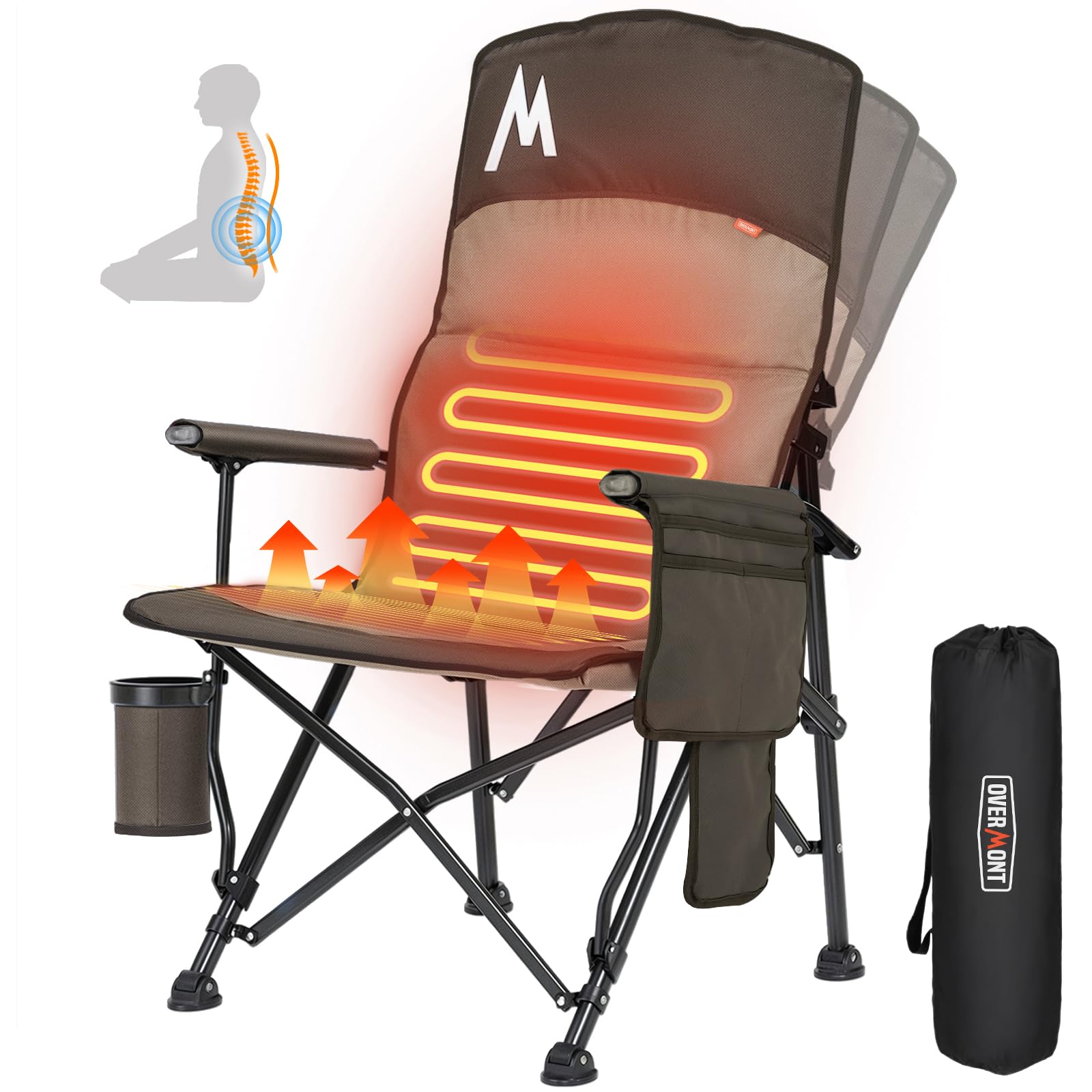 Overmont Camping Chair with Lumbar Support for Adults - Oversized with High Back Supports 450 LBS - Heavy Duty Folding Chair Portable for Outdoor Lawn Patio Balcony with Patent No.: US D1.028.543 S