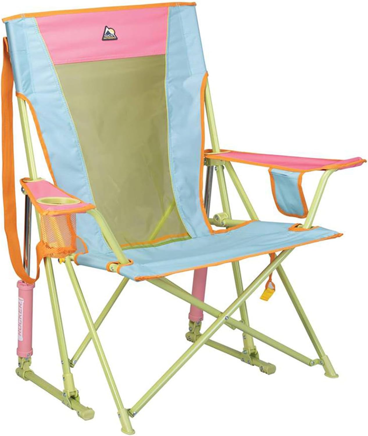 Outdoor Sweet Tea Comfort Pro Portable Folding Rocking Camping Chair with Armrests & Cup Holder