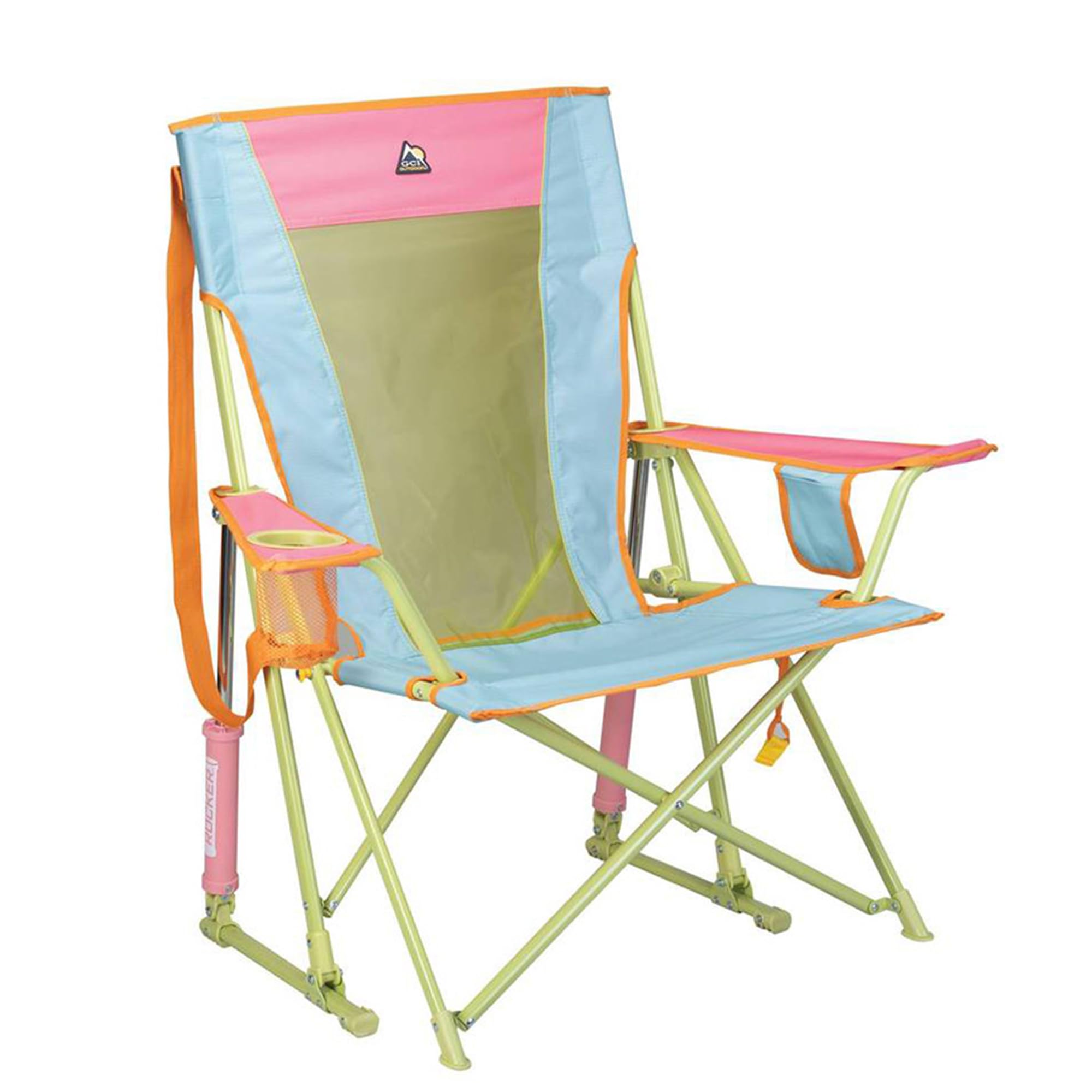 Outdoor Sweet Tea Comfort Pro Portable Folding Rocking Camping Chair with Armrests & Cup Holder