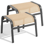 ONBRILL Outdoor Ottoman Set of 2, All Weather Outdoor Foot Stool with Supportive Textliene and Metal Frame, Stackable Oversized Outdoor Foot Rest for Furniture Patio Garden Pool, Beige