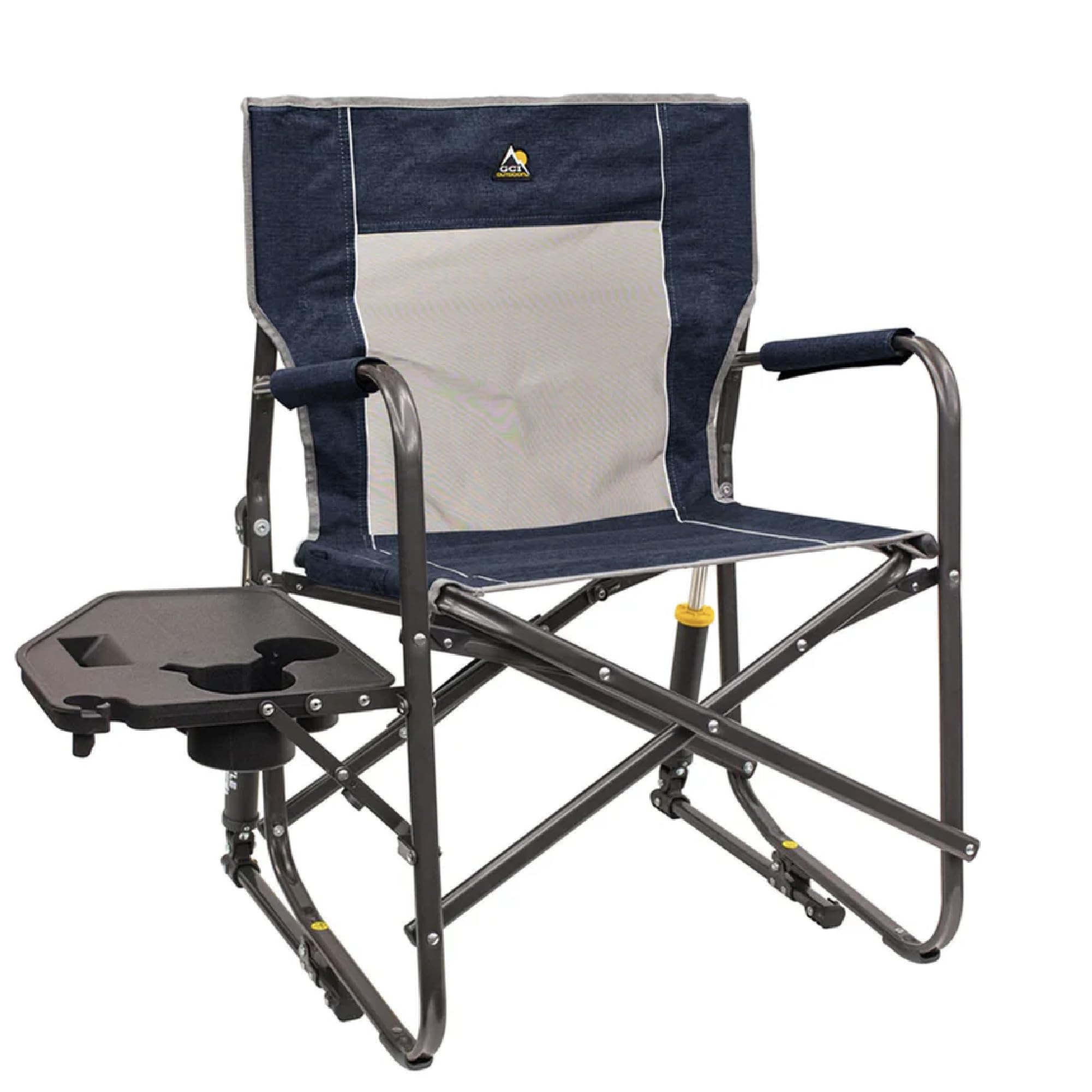 GCI Outdoor Freestyle Rocker Camping Chair | Portable Folding Rocking Chair with Solid, Durable Armrests, Drink Holder & Comfortable Backrest — Indigo Blue