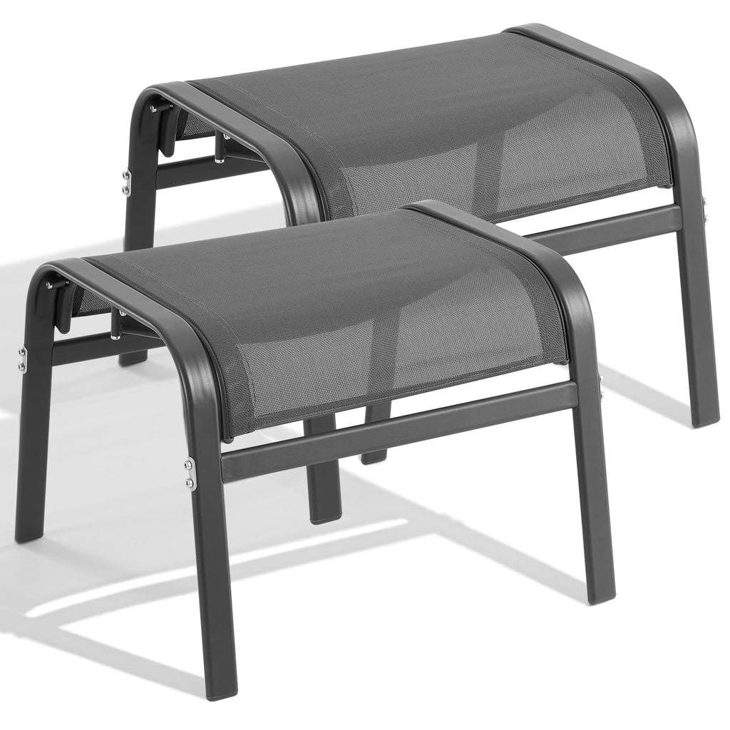 ONBRILL Outdoor Ottoman Foot Rest Set of 2, Textilene Fabric Outdoor Footstool with Tight Surface and Stable Metal Frame, Wide Use Outdoor Ottomans for Patio, Balcony, Poolside and Indoors, Black