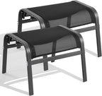ONBRILL Outdoor Ottoman Foot Rest Set of 2, Textilene Fabric Outdoor Footstool with Tight Surface and Stable Metal Frame, Wide Use Outdoor Ottomans for Patio, Balcony, Poolside and Indoors, Black