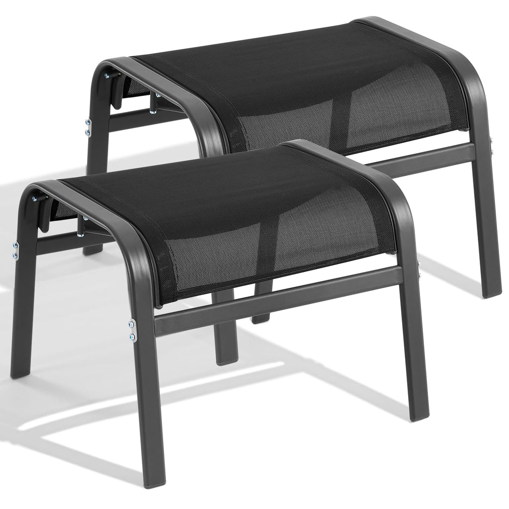 ONBRILL Outdoor Ottoman Set of 2, All Weather Outdoor Foot Stool with Supportive Textliene and Metal Frame, Stackable Oversized Outdoor Foot Rest for Furniture Patio Garden Pool, Beige