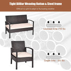 Tangkula 4 Piece Rattan Patio Furniture Set, All Weather Heavy Duty Wicker Outdoor Conversation Set, Includes Loveseat Bench, Single Chairs and Coffee Table, for Porch, Backyard, Garden, Poolside (1)