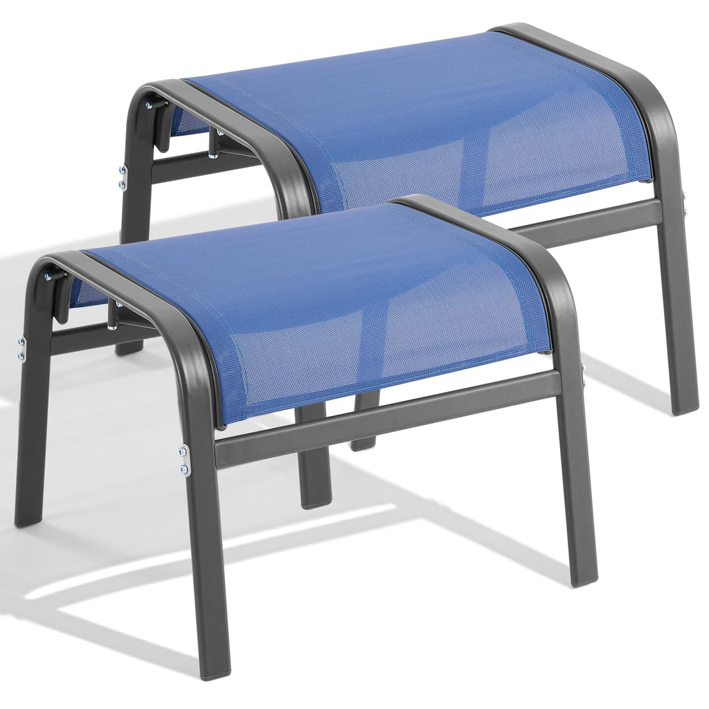 ONBRILL Outdoor Ottoman Foot Rest Set of 2, Textilene Fabric Outdoor Footstool with Tight Surface and Stable Metal Frame, Wide Use Outdoor Ottomans for Patio, Balcony, Poolside and Indoors, Black