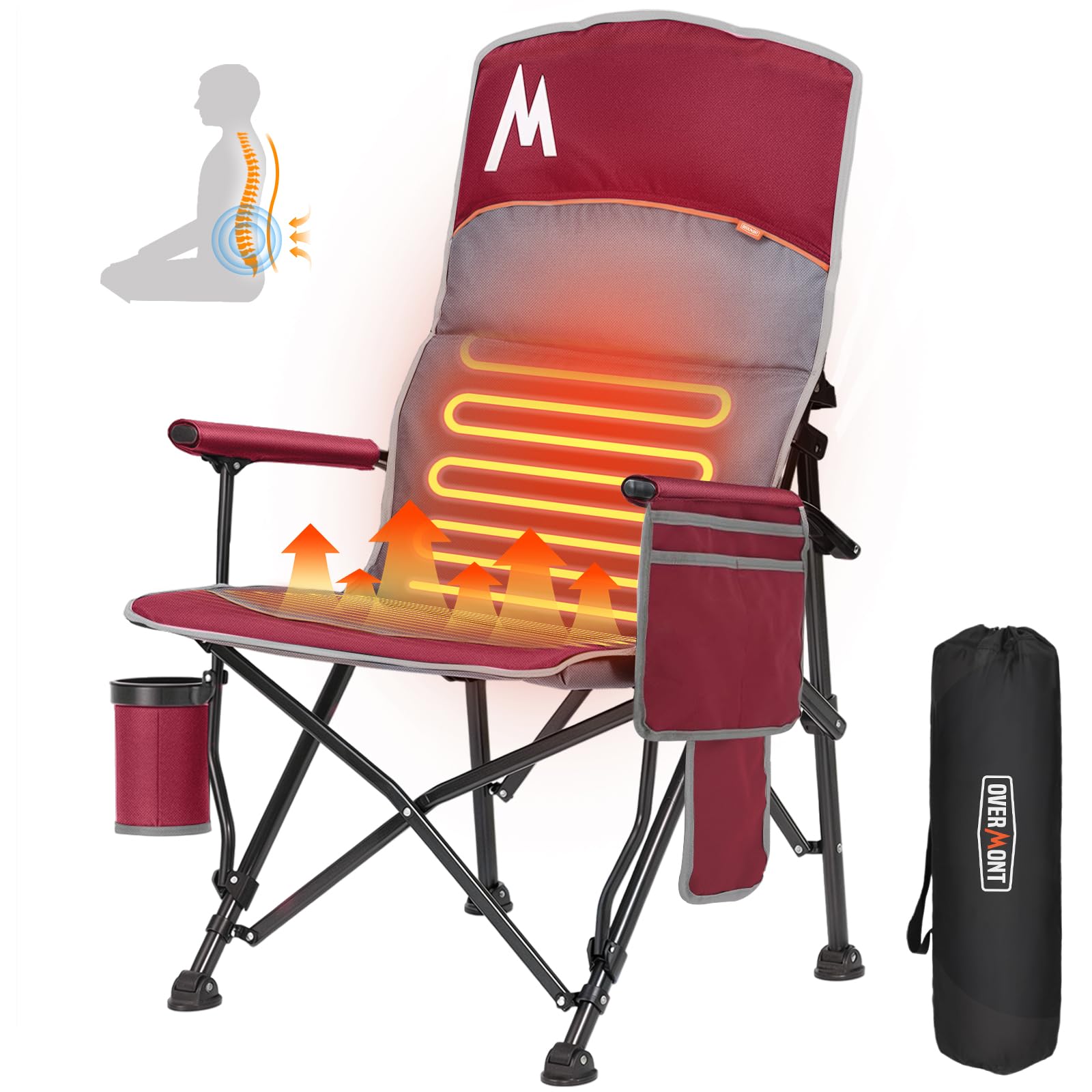 Overmont Camping Chair with Lumbar Support for Adults - Oversized with High Back Supports 450 LBS - Heavy Duty Folding Chair Portable for Outdoor Lawn Patio Balcony with Patent No.: US D1.028.543 S