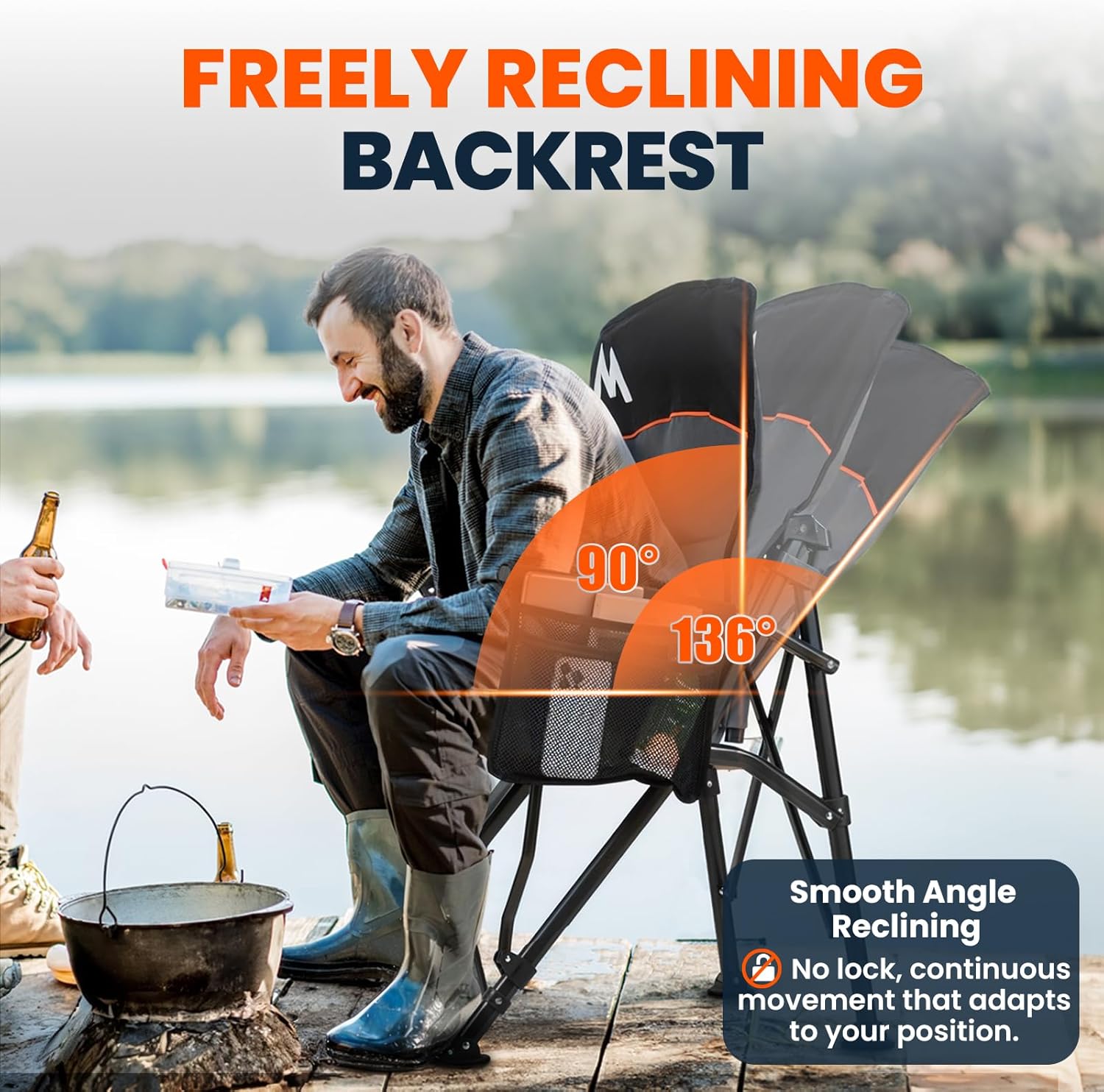 Overmont Camping Chair with Lumbar Support for Adults - Oversized with High Back Supports 450 LBS - Heavy Duty Folding Chair Portable for Outdoor Lawn Patio Balcony with Patent No.: US D1.028.543 S