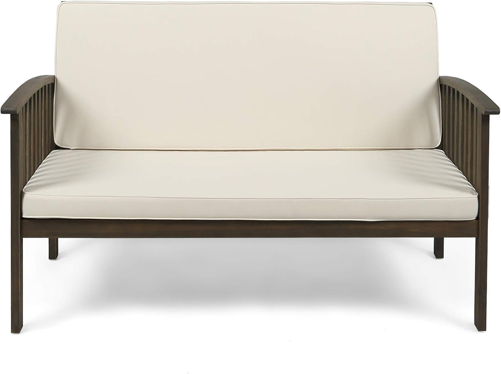 Christopher Knight Home Grace Outdoor Acacia Wood Loveseat, Gray Finish and Cream