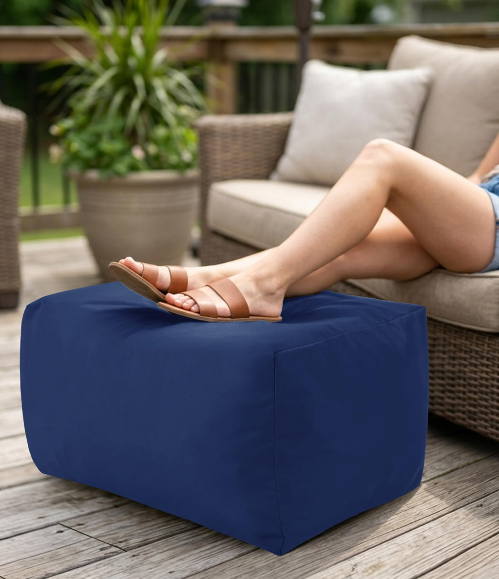 Outdoor Patio Bean Bag Ottoman - Small Beanbag Foot Rest Pouf Rectangular with Shredded Foam Filling, Splash-Proof Detachable Zipper Cover for Relaxing, Beige