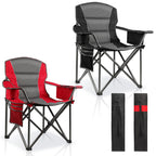 Oversized Padded Camping Chairs for Adults,Heavy Duty Support 400 Lbs,Folding Portable Lawn Chair w/Cup Holder,Cooler Bag,Side Pocket,Perfect for Outdoor Picnic,Hiking(Black)