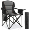Oversized Padded Camping Chairs for Adults,Heavy Duty Support 400 Lbs,Folding Portable Lawn Chair w/Cup Holder,Cooler Bag,Side Pocket,Perfect for Outdoor Picnic,Hiking(Black)