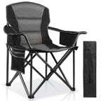 Oversized Padded Camping Chairs for Adults,Heavy Duty Support 400 Lbs,Folding Portable Lawn Chair w/Cup Holder,Cooler Bag,Side Pocket,Perfect for Outdoor Picnic,Hiking(Black)