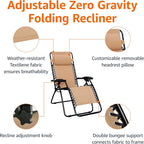 Amazon Basics Outdoor Patio Zero Gravity Folding Reclining Lounge Chair with Padded Headrest Pillow, Adjustable Lawn Chair for Outside, Weather-resistant Textilene, 26", Beige