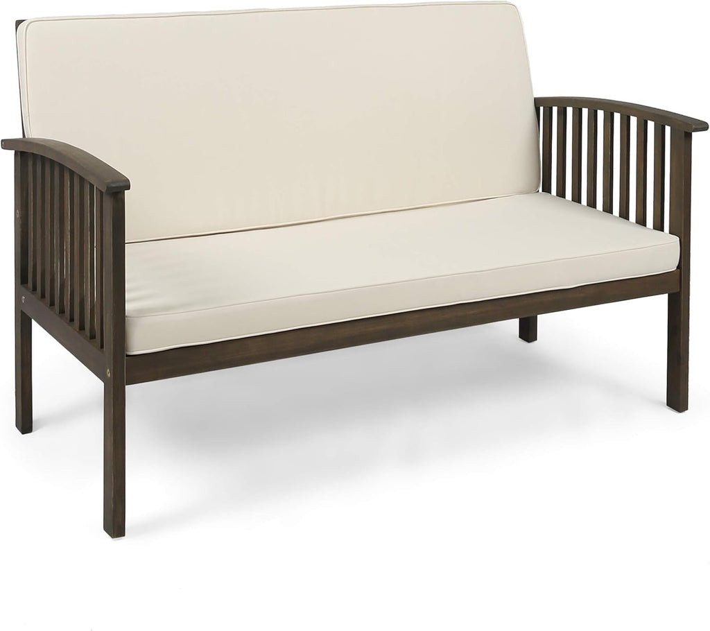 Christopher Knight Home Grace Outdoor Acacia Wood Loveseat, Gray Finish and Cream