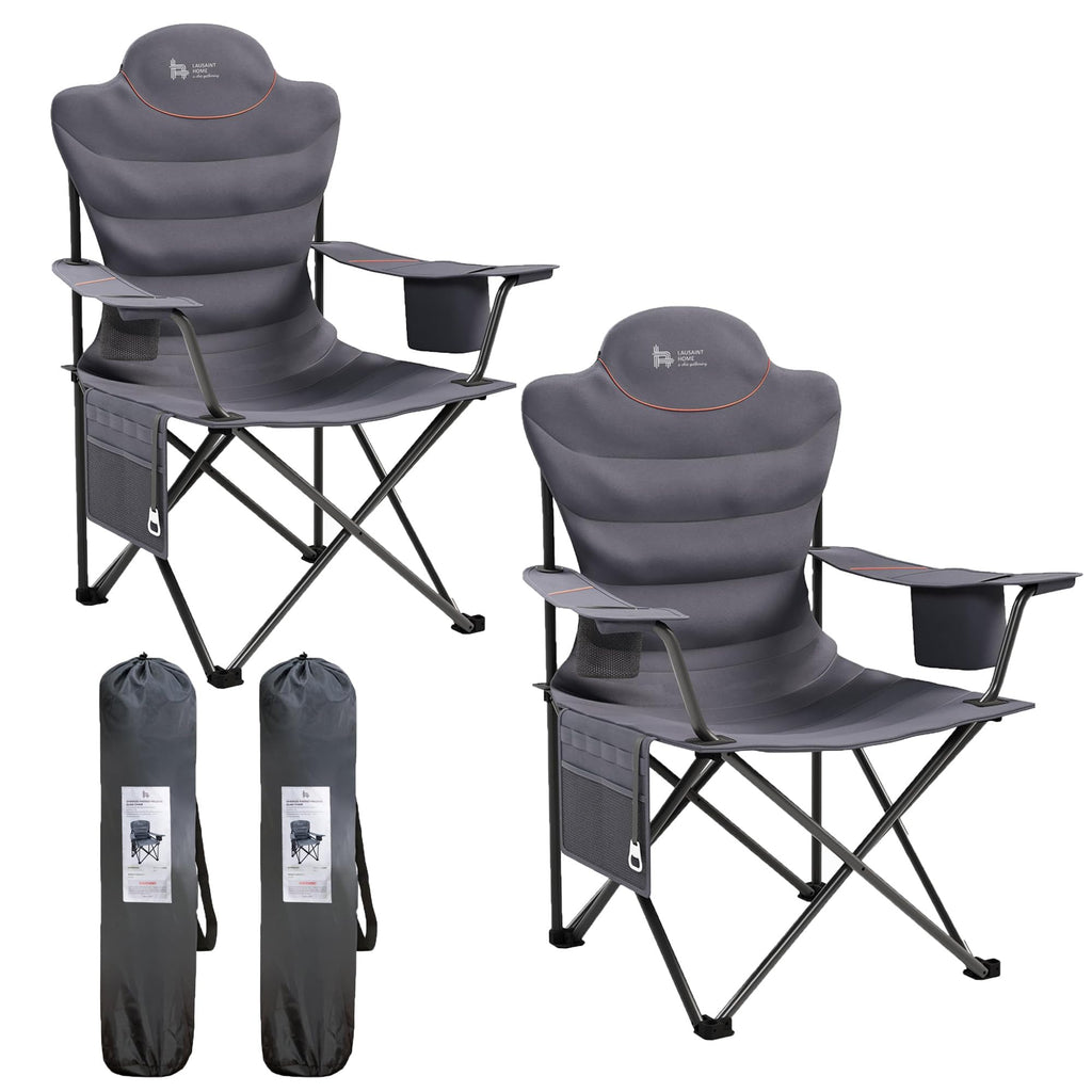 OUTSIDER Oversized Folding Camping Chair 300LB Capacity, Portable Outdoor Lawn Chairs with Ergonomic Lumbar Support, Cooler Bag, Cup Holder, Pockets, Headrest for Beach, Lawn, Hiking (Style-1, 1pc)