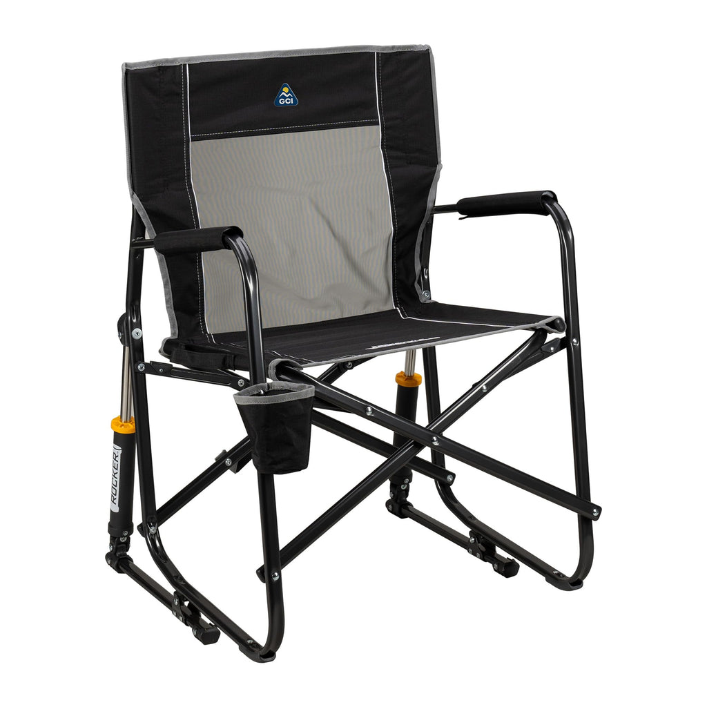 GCI Outdoor Freestyle Rocker Camping Chair | Portable Folding Rocking Chair with Solid, Durable Armrests, Drink Holder & Comfortable Backrest — Indigo Blue