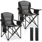 Oversized Padded Camping Chairs for Adults,Heavy Duty Support 400 Lbs,Folding Portable Lawn Chair w/Cup Holder,Cooler Bag,Side Pocket,Perfect for Outdoor Picnic,Hiking(Black)