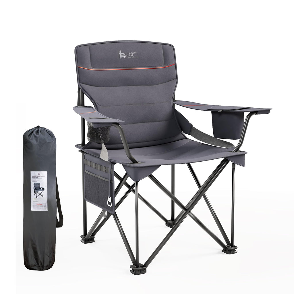 OUTSIDER Oversized Folding Camping Chair 300LB Capacity, Portable Outdoor Lawn Chairs with Ergonomic Lumbar Support, Cooler Bag, Cup Holder, Pockets, Headrest for Beach, Lawn, Hiking (Style-1, 1pc)