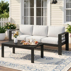 Wisteria Lane Patio Furniture Aluminum Loveseat, All-Weather Outdoor 2 Seats Sofa Couch, Black Metal Chair with Light Grey Cushions
