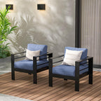 Wisteria Lane Patio Furniture Aluminum Loveseat, All-Weather Outdoor 2 Seats Sofa Couch, Black Metal Chair with Light Grey Cushions