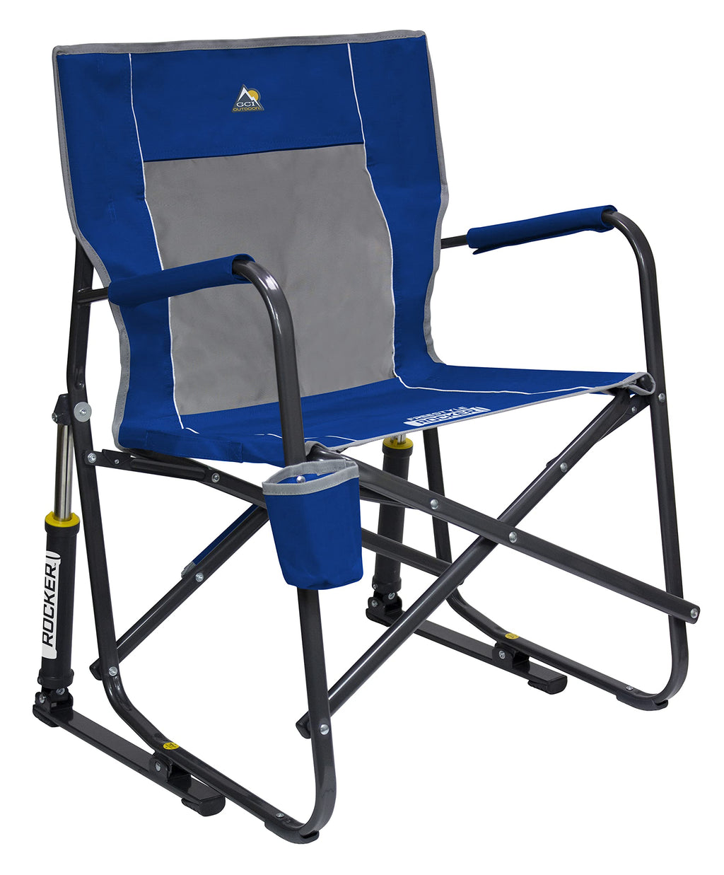 GCI Outdoor Freestyle Rocker Camping Chair | Portable Folding Rocking Chair with Solid, Durable Armrests, Drink Holder & Comfortable Backrest — Indigo Blue