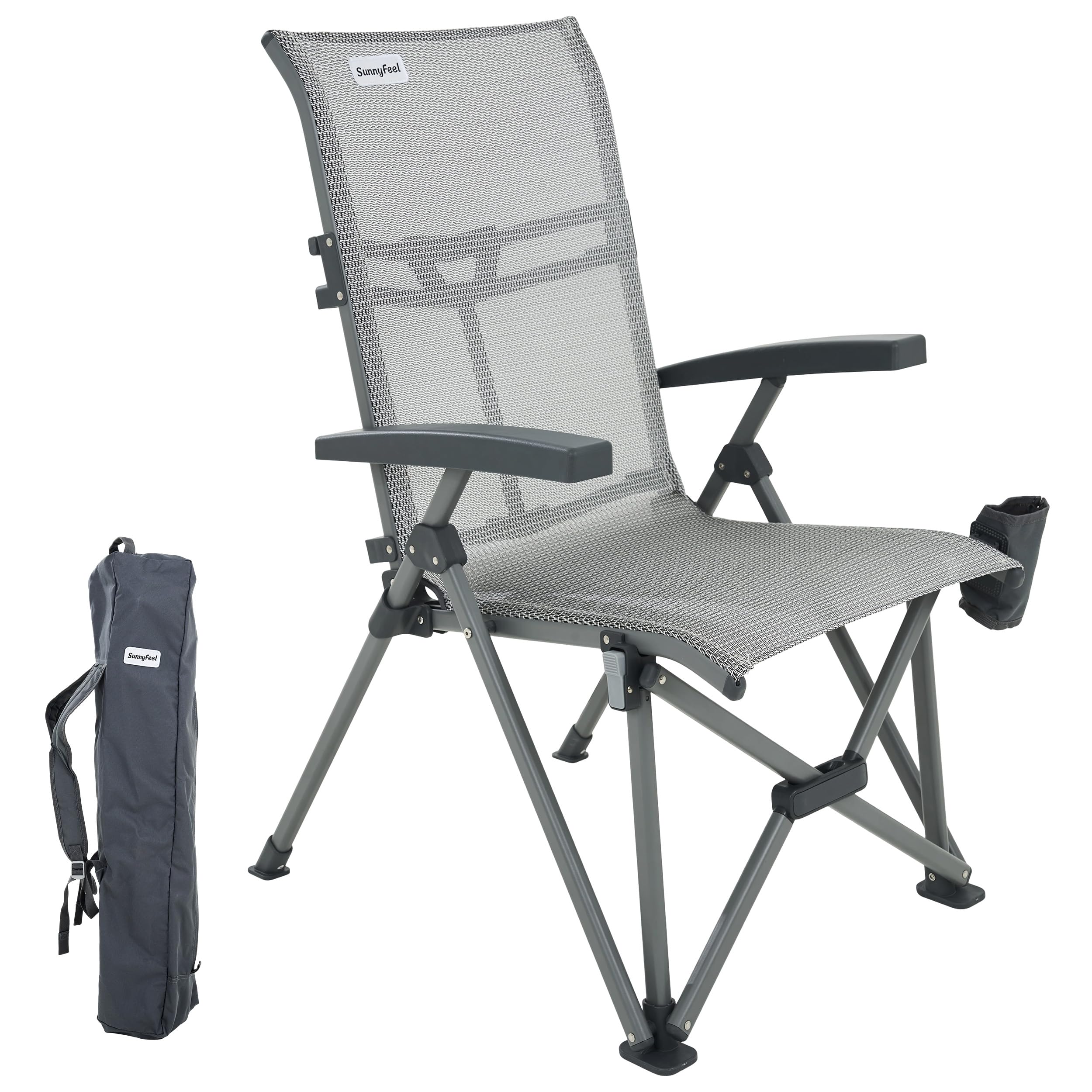 SUNNYFEEL Folding Camping Chair Heavy Duty Ergonomic Chairs Support 500lbs with Adjustable Breathable High Back Support and Cup Holder, Aluminum Frame for Fishing, Camp, Beach, Lawn, RV, Patio