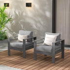 Wisteria Lane Patio Furniture Aluminum Loveseat, All-Weather Outdoor 2 Seats Sofa Couch, Black Metal Chair with Light Grey Cushions