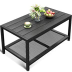 ODK Outdoor Coffee Table, Rectangle Weather-Resistant Patio Coffee Table for Garden, Balcony, Hot Tub, Poolside, Heavy-Duty Metal Frame, Black