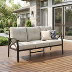 RoyalCraft Patio Loveseat, All-Weather Outdoor 2 Seats Sofa Couch, Khaki Metal Furniture with Beige Cushions