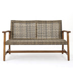 Great Deal Furniture Marcia Outdoor Wood and Wicker Loveseat, Natural Finish with Mix Mocha Wicker,Mix Mocha, Natural Stained Finish,307798