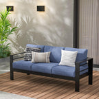 Wisteria Lane Patio Furniture Aluminum Loveseat, All-Weather Outdoor 2 Seats Sofa Couch, Black Metal Chair with Light Grey Cushions