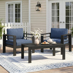 Wisteria Lane Patio Furniture Aluminum Loveseat, All-Weather Outdoor 2 Seats Sofa Couch, Black Metal Chair with Light Grey Cushions