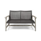 Great Deal Furniture Marcia Outdoor Wood and Wicker Loveseat, Natural Finish with Mix Mocha Wicker,Mix Mocha, Natural Stained Finish,307798