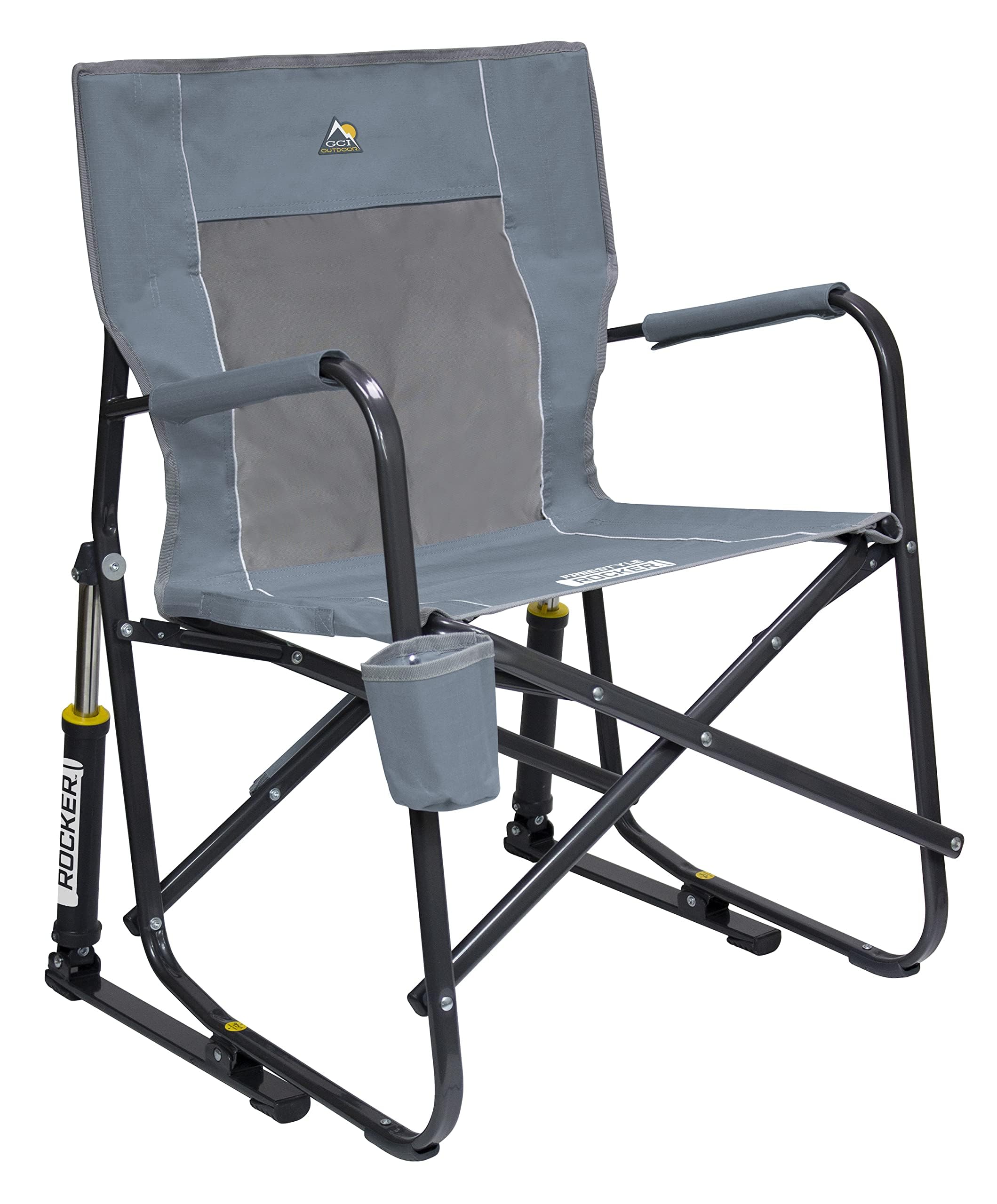 GCI Outdoor Freestyle Rocker Camping Chair | Portable Folding Rocking Chair with Solid, Durable Armrests, Drink Holder & Comfortable Backrest — Indigo Blue