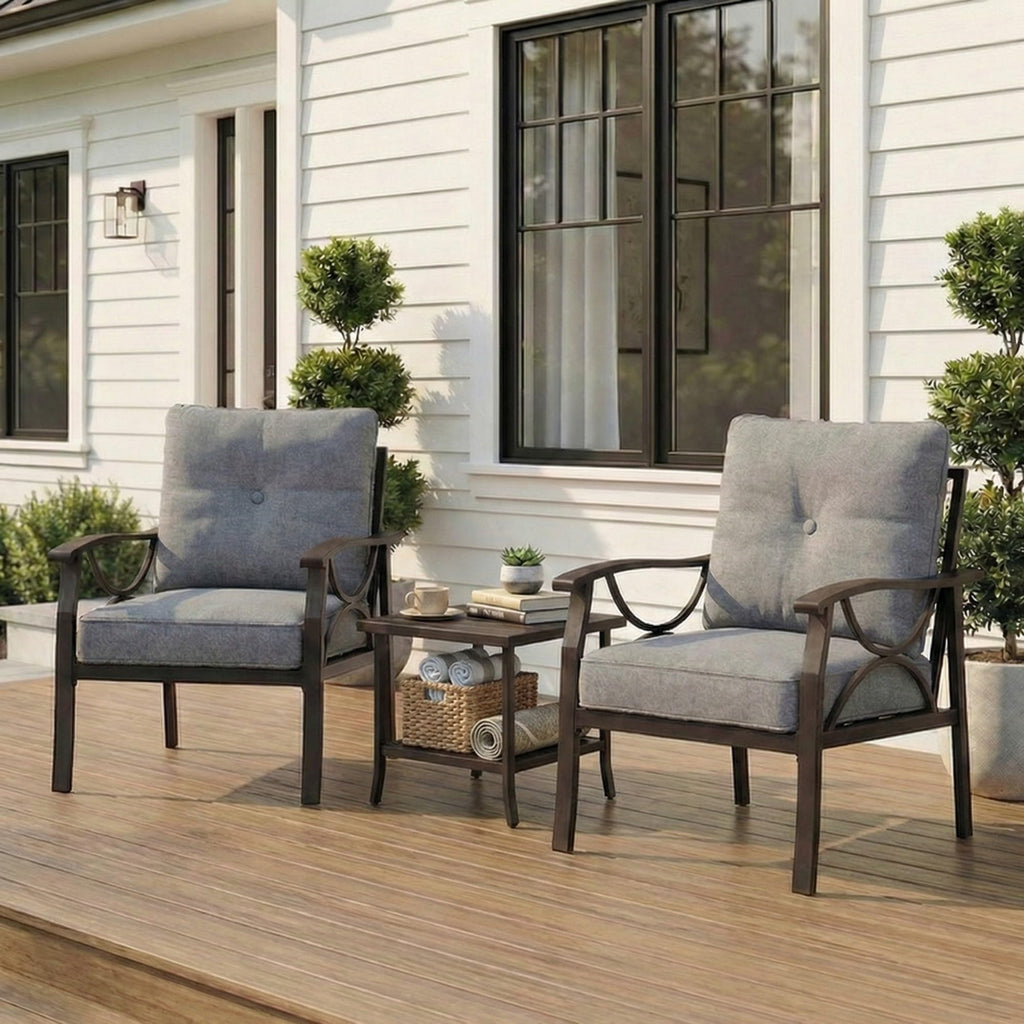 RoyalCraft Patio Loveseat, All-Weather Outdoor 2 Seats Sofa Couch, Khaki Metal Furniture with Beige Cushions