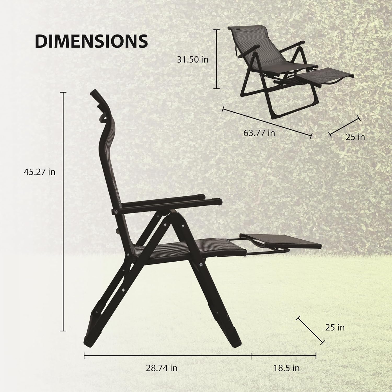 Caravan Sports Ergo+ - Adjustable Outdoor Patio Camping Lounge with Footrest & Headrest, Steel Frame Weather-Resistant Fabric – Folding Outdoor Chair