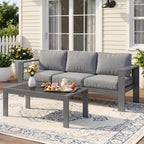 Wisteria Lane Patio Furniture Aluminum Loveseat, All-Weather Outdoor 2 Seats Sofa Couch, Black Metal Chair with Light Grey Cushions