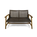Great Deal Furniture Marcia Outdoor Wood and Wicker Loveseat, Natural Finish with Mix Mocha Wicker,Mix Mocha, Natural Stained Finish,307798