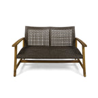 Great Deal Furniture Marcia Outdoor Wood and Wicker Loveseat, Natural Finish with Mix Mocha Wicker,Mix Mocha, Natural Stained Finish,307798