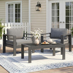 Wisteria Lane Patio Furniture Aluminum Loveseat, All-Weather Outdoor 2 Seats Sofa Couch, Black Metal Chair with Light Grey Cushions