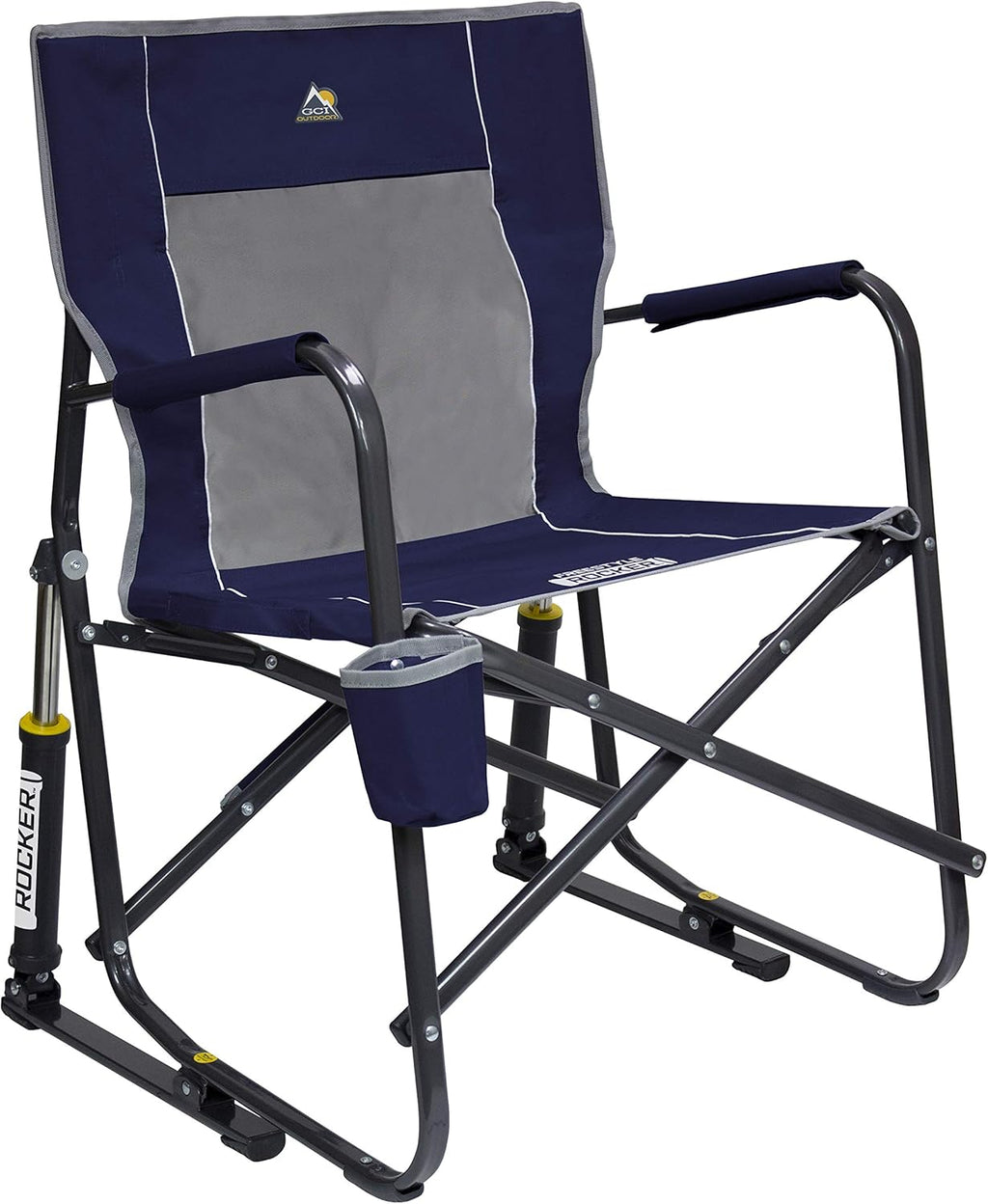 GCI Outdoor Freestyle Rocker Camping Chair | Portable Folding Rocking Chair with Solid, Durable Armrests, Drink Holder & Comfortable Backrest — Indigo Blue