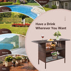 ReunionG Outdoor Wicker Bar Patio Rattan Counter Table with 2 Steel Shelves, 55.1" x 18.5" x 36.2"(L x W x H), Brown