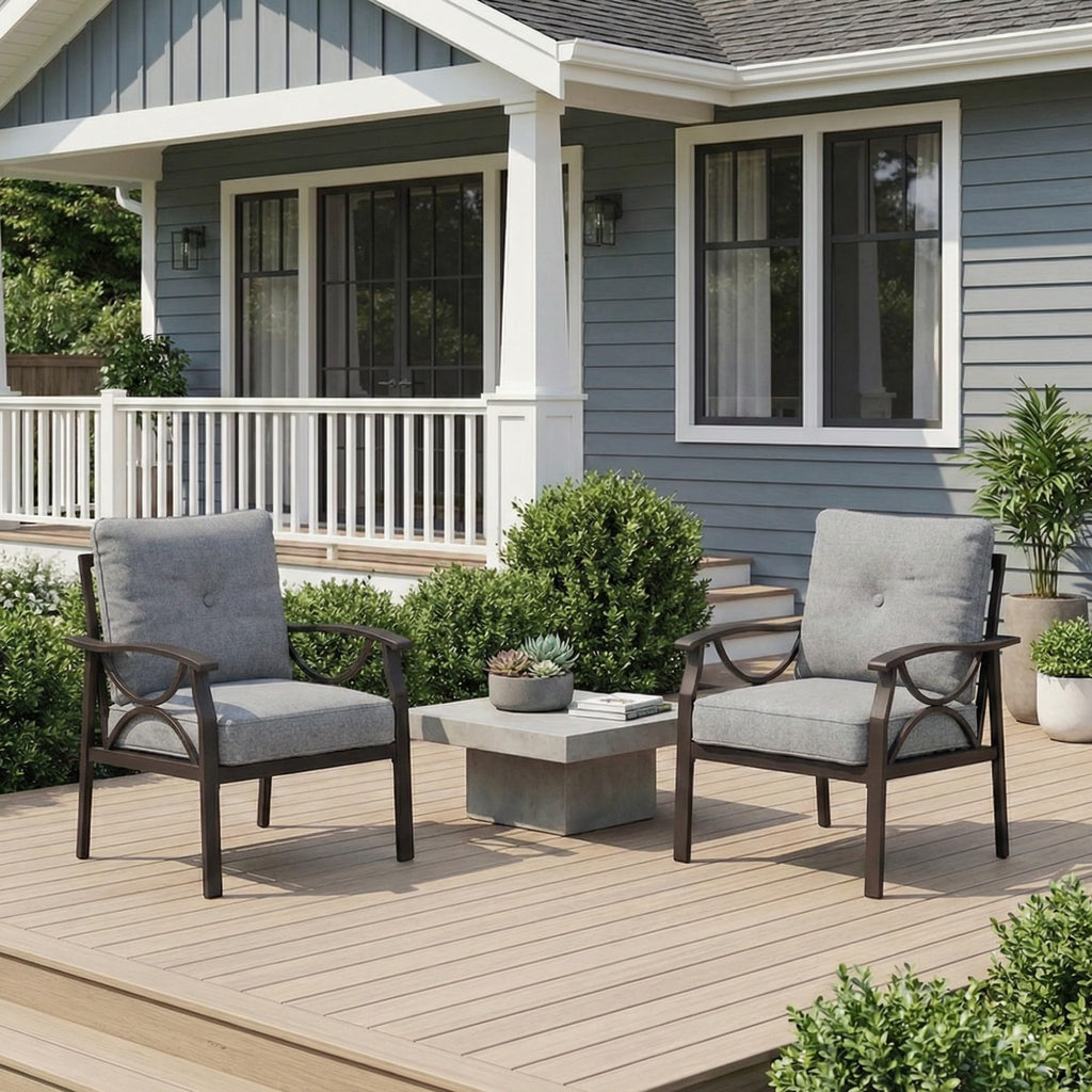 RoyalCraft Patio Loveseat, All-Weather Outdoor 2 Seats Sofa Couch, Khaki Metal Furniture with Beige Cushions