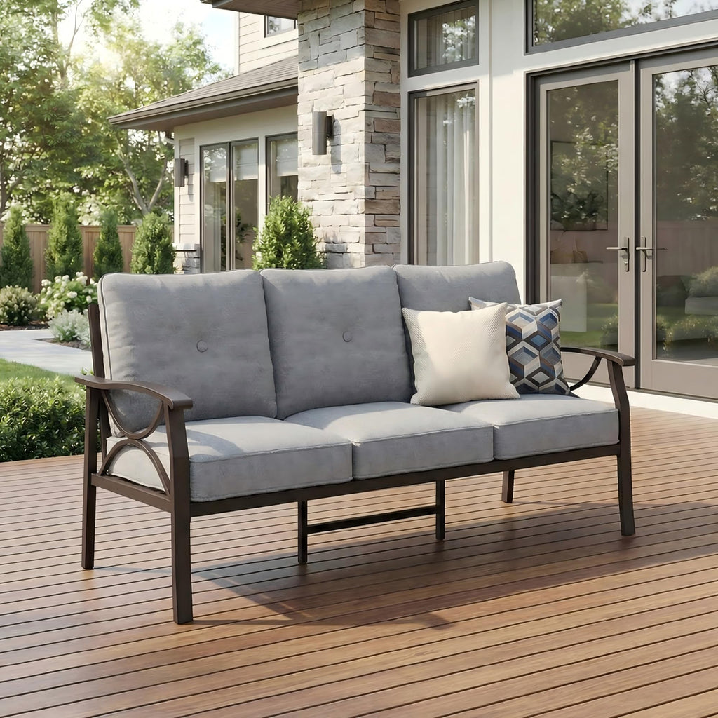 RoyalCraft Patio Loveseat, All-Weather Outdoor 2 Seats Sofa Couch, Khaki Metal Furniture with Beige Cushions