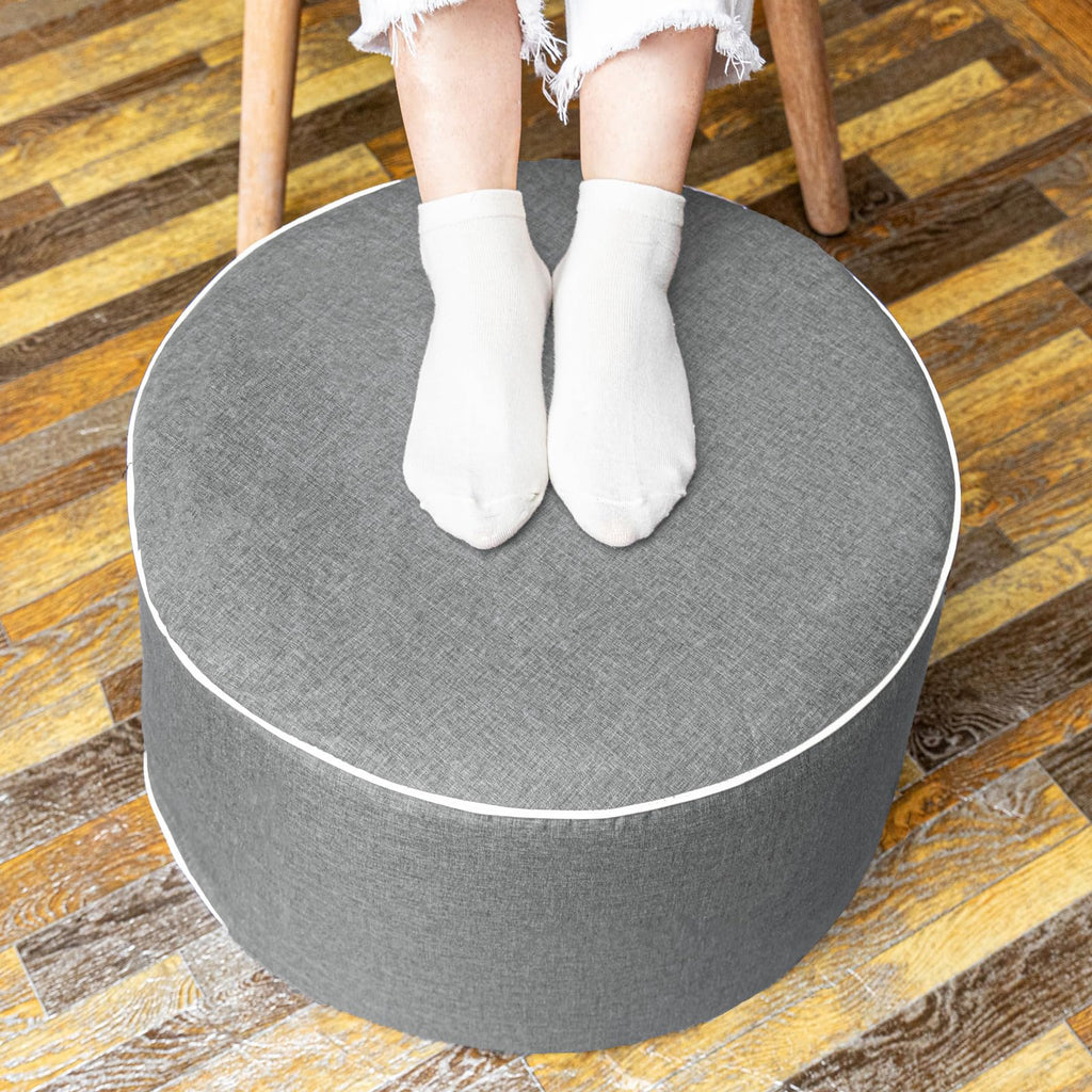 Outdoor Ottoman Outdoor Ottomans for Patio 20x12 Inches Modern Lightweight Foam Stuffed Pouf Outdoor Footstool Footrest Foot Stool Waterproof (Navy Blue)