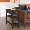 ChooChoo Side Table Living Room Set of 2, Narrow End Table with Drawer and Shelf, 3-Tier Sofa End Table for Small Space, White and Brown