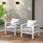 Wisteria Lane Patio Furniture Aluminum Loveseat, All-Weather Outdoor 2 Seats Sofa Couch, Black Metal Chair with Light Grey Cushions