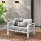 Wisteria Lane Patio Furniture Aluminum Loveseat, All-Weather Outdoor 2 Seats Sofa Couch, Black Metal Chair with Light Grey Cushions